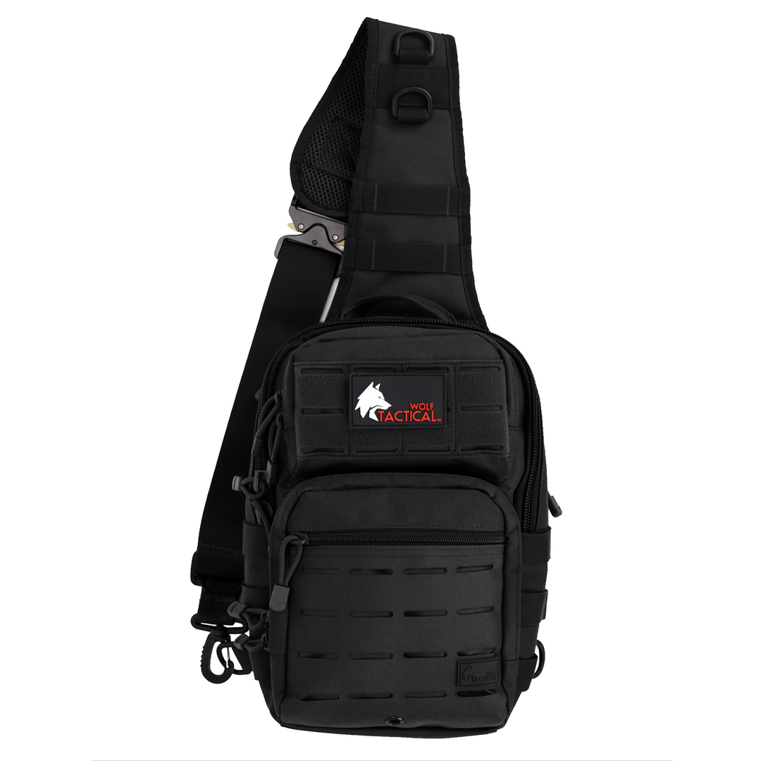 WOLFpak 4L Mini Tactical Sling Bag - Alpha Black With White Accent, MOLLE, Padded CCW Pocket