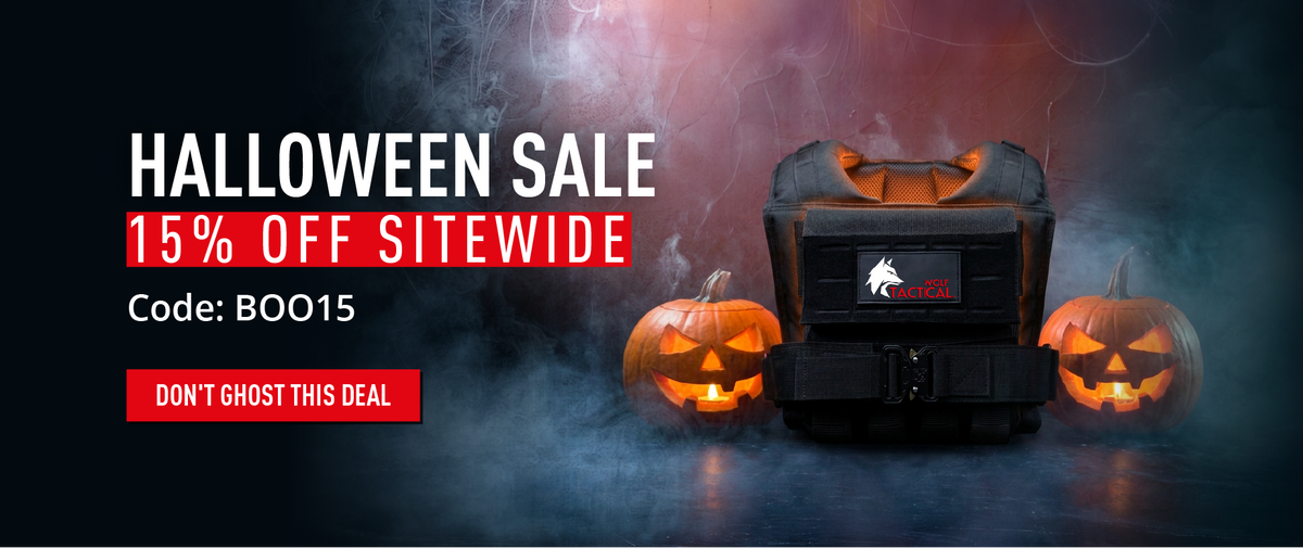 A promotional banner for a Halloween sale featuring a black and orange pumpkin-themed storage chest with a visible Catgirl logo, flanked by two glowing jack-o'-lanterns on a smoky dark background. Large text reads 'HALLOWEEN SALE', '15% OFF SITEWIDE', 'Code: BOO15', and 'DON'T GHOST THIS DEAL'.