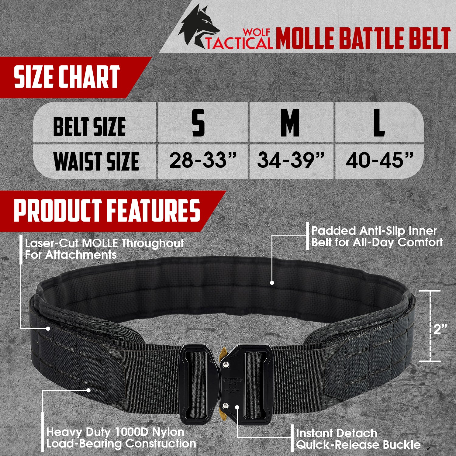Tuxapo Quick Release Belt 1.75 Inch Inner & Outer MOLLE Tactical Belt with Anti-Slip Pad Tuxapo Quick Release Belt 1.75 Inch Inner & Outer MOLLE Tactical Belt with Anti-Slip Pad