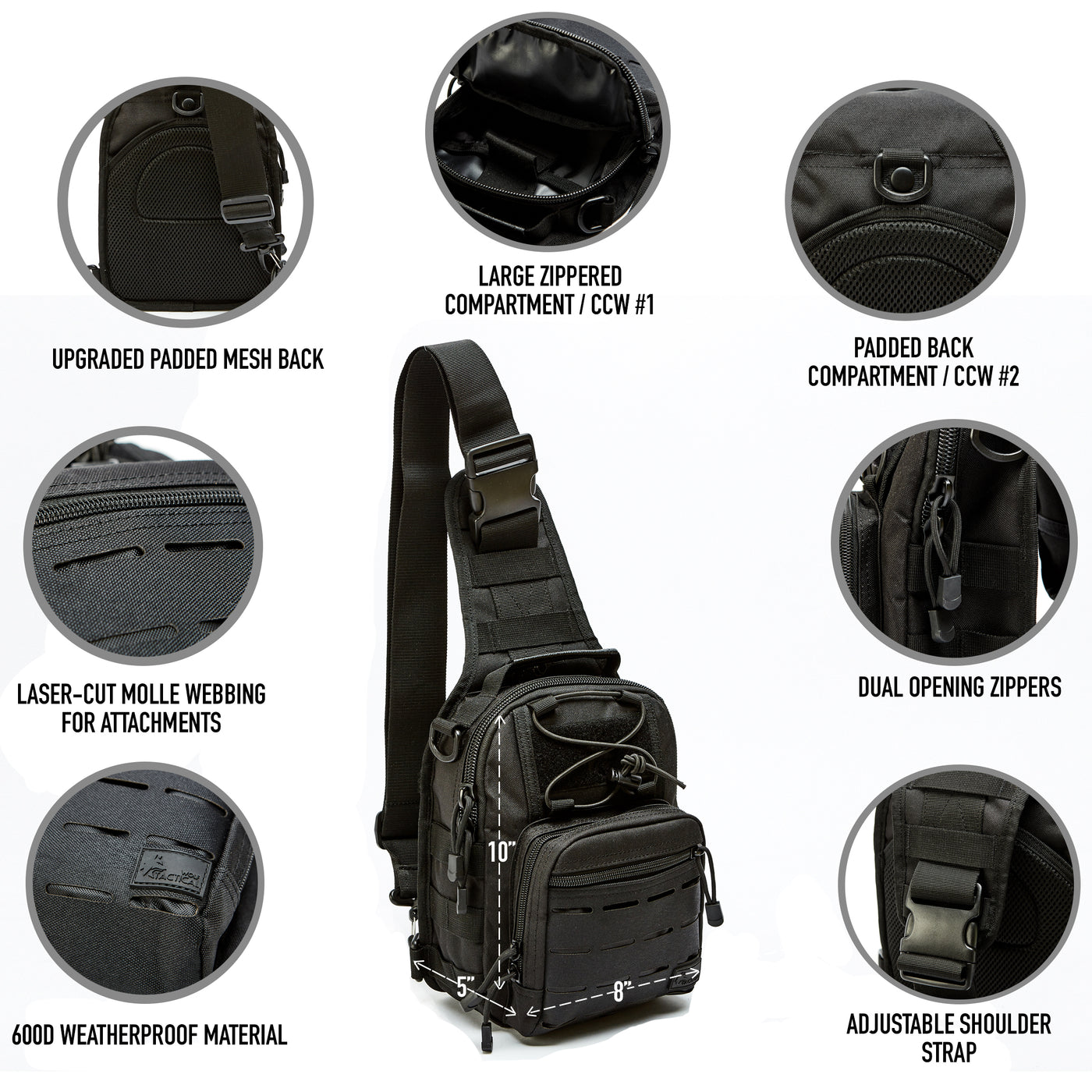 Tactical Molle D Type Nylon Attachment Straps for Bags and Backpacks black/  Set of 2 