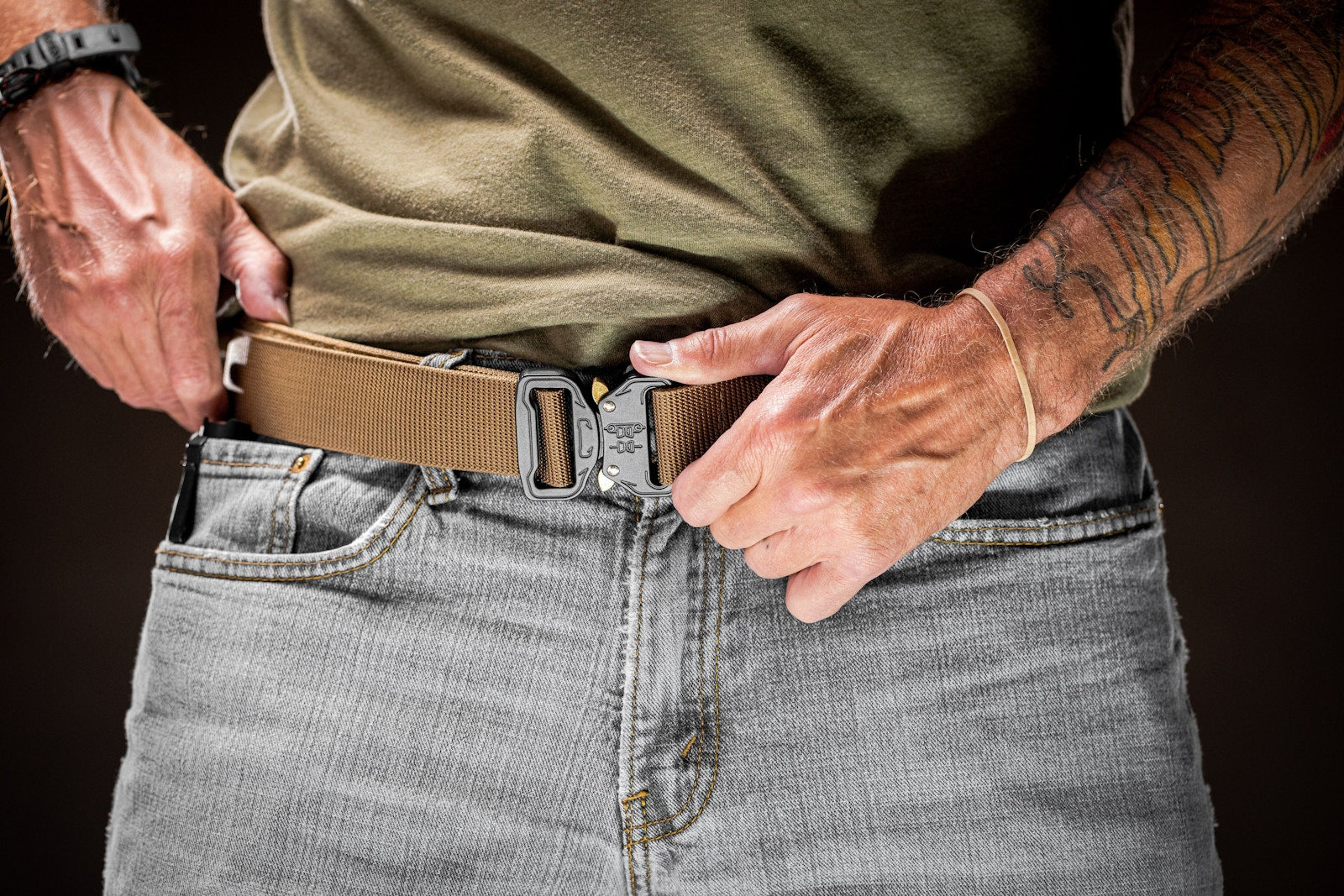 Heavy duty riggers belt worn with jeans